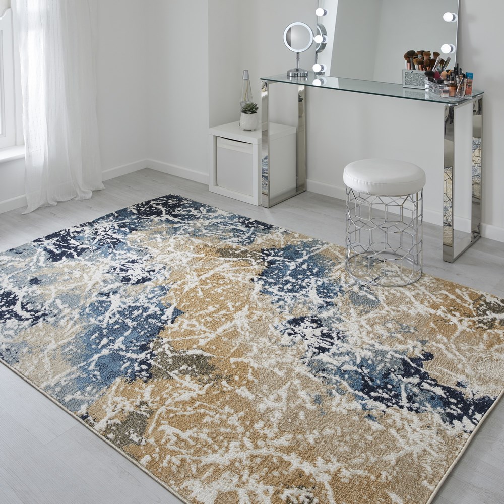 Zoe 2060 J Rugs in Abstract Distressed Blue Multi